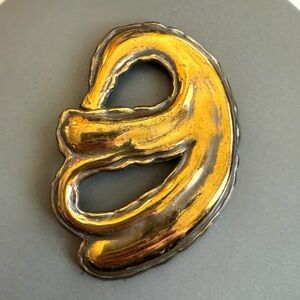Vintage MCM Artisan Brutalist Brass Belt Buckle Scarf Slide Geometric Gary Gail